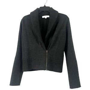 Loft Cardigan Dark Gray Sz Small 100% Merino Wool Deep V-Neck Extra Long Sleeves